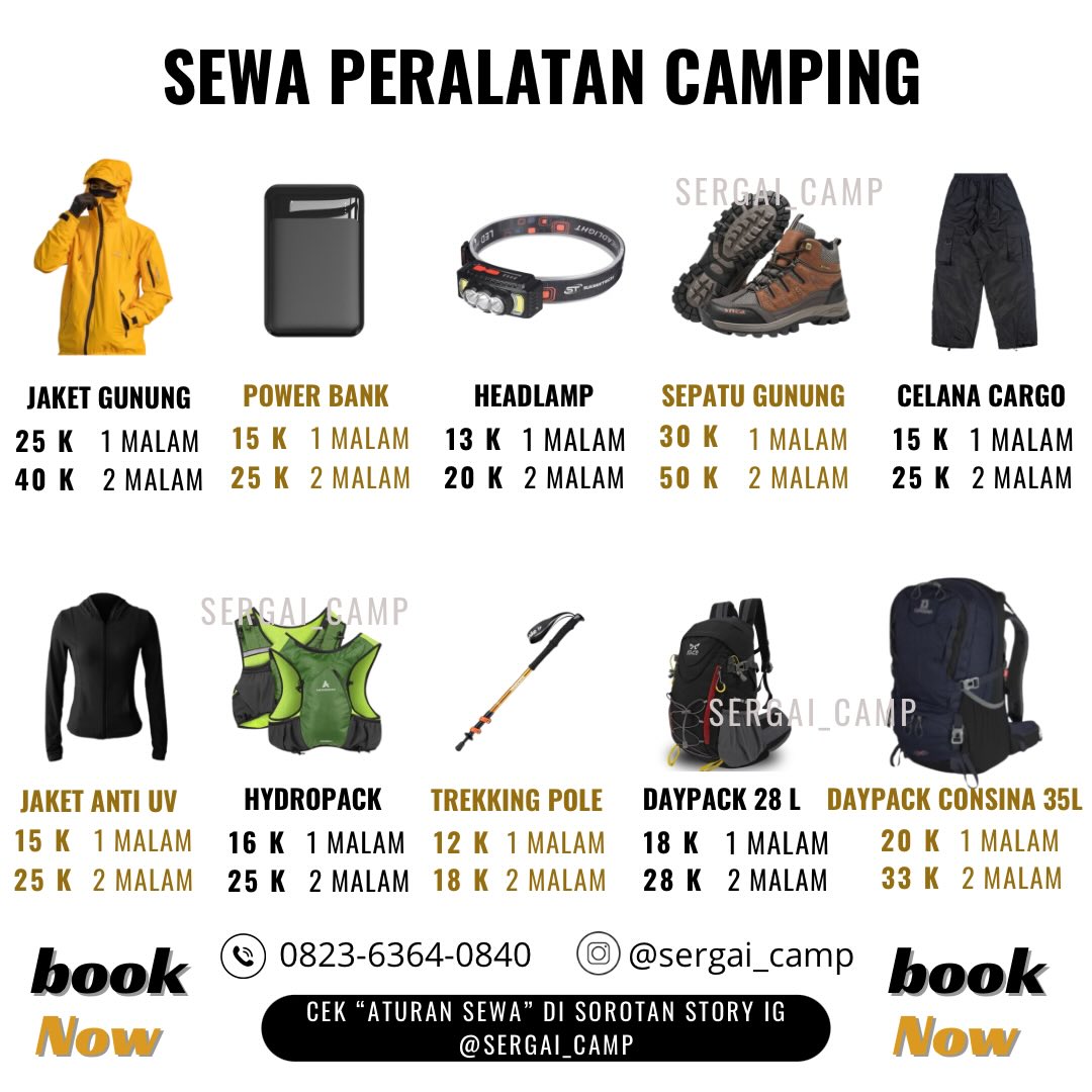 Harga Pakaian & Carrier